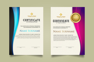 set modern certificate template with flow lines ornament and modern pattern background.