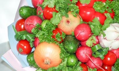 Food grown in a greenhouse garden. Seasonal vegetables.