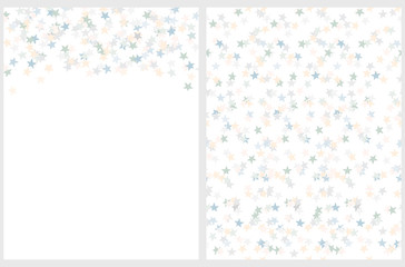 Tiny Stars Seamless Vector Pattern and Layout. Irregular Hand Drawn Simple Starry Print. Blue and Gray Confetti Rain. Pastel Color Falling Stars Isolated on a White Background. Backdrop without Text. 