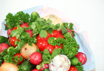 Food grown in a greenhouse garden. Seasonal vegetables.