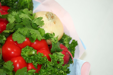 Food grown in a greenhouse garden. Seasonal vegetables.