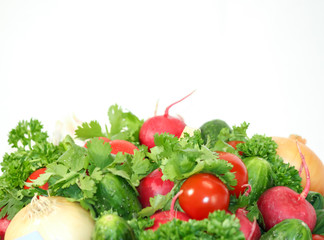 Food grown in a greenhouse garden. Seasonal vegetables.