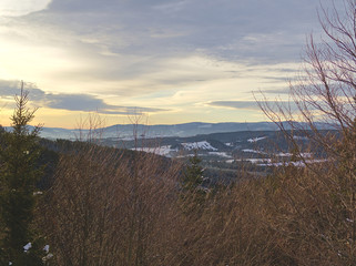 Winter view in Czech mountain forest
