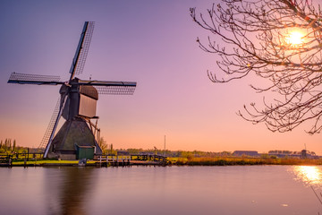 windmills in holland on a sunny day
