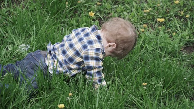 Boy child in a t-shirt vomits flowers