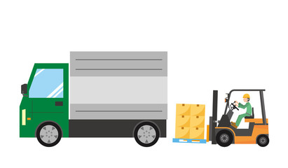 フォークリフト　トラック　荷物　積み込み　輸送