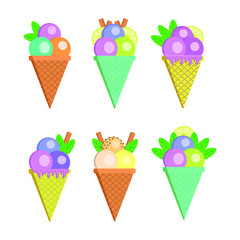 Ice cream set on white background. Vector illustration.