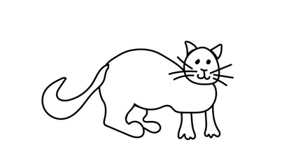 Simple and cute cat hand drawn black line. Animated doodle style illustration. One pet on a white background. Design for packaging, web, social networks, coloring, card.