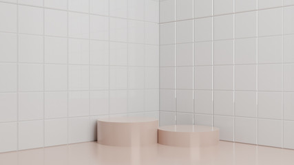 minimal cosmetics stand in white background,3d rendering design