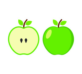 Green apple isolated on white background. Vector illustration.
