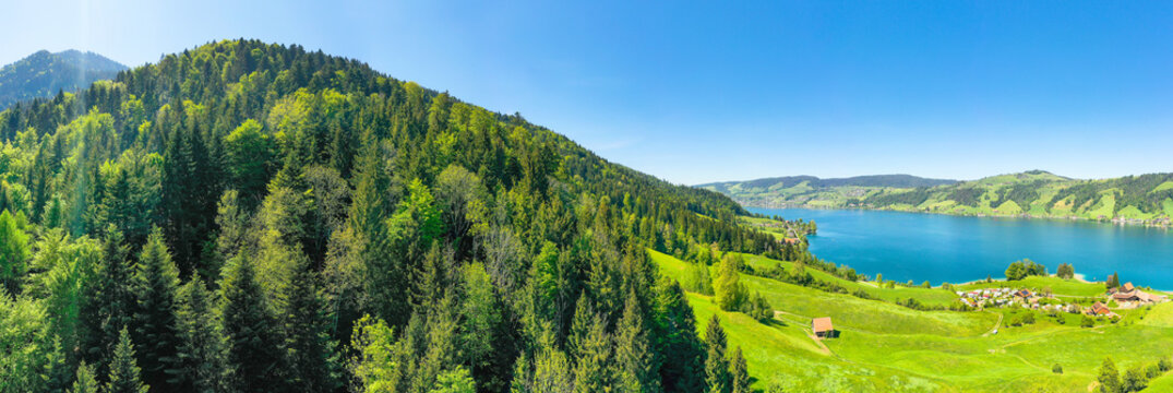 Landscape of central Switzerland. Aegeri Lake.