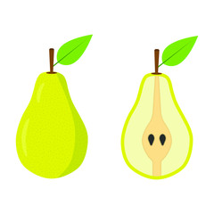 Pear fruit isolated on white background. Pear flat style. Vector illustration.