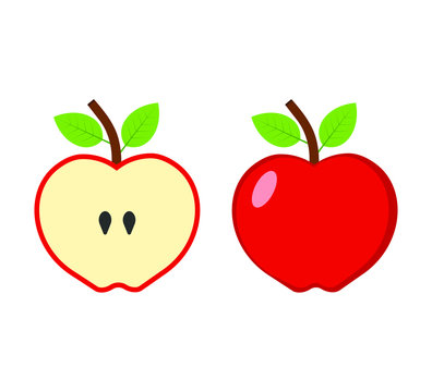 Red apple isolated on white background. Vector illustration.