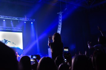 Fototapeta na wymiar concert a lot of people spotlights blue lights