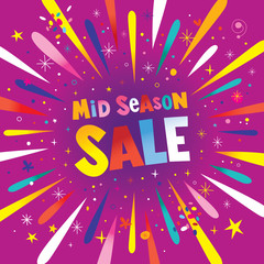 mid season sale banner poster with burst explosion