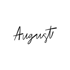 August hand lettering on white background