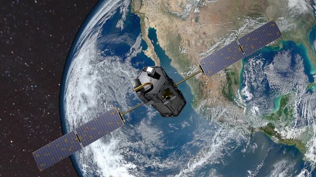 Animation of the Satellite  Floating in Orbit above Planet Earth in outer space surrounded by stars