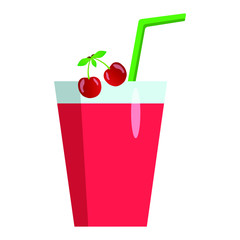 Cherry juice and cherry berry isolated on white background. Vector illustration.