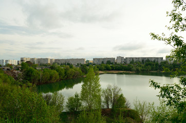 view from the shore of a sand quarry in Tambov
