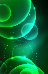 Neon shiny transparent glowing circles with light effects. Techno futuristic vector abstract background For Wallpaper, Banner, Background, Card, Book Illustration, landing page