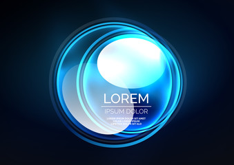Glowing neon shiny transparent bubbles, glass circles or bio cell concept. Techno futuristic vector abstract background For Wallpaper, Banner, Background, Card, Book Illustration, landing page