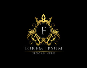 Premium Royal King F Letter Crest Gold Logo template