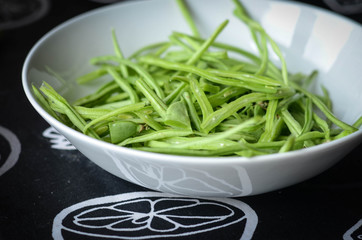 Collection of photographs cooking green beans.