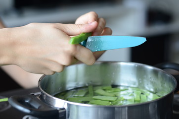Collection of photographs cooking green beans.