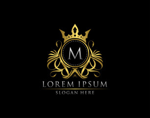 Premium Royal King M Letter Crest Gold Logo template