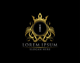 Premium Royal King I Letter Crest Gold Logo template