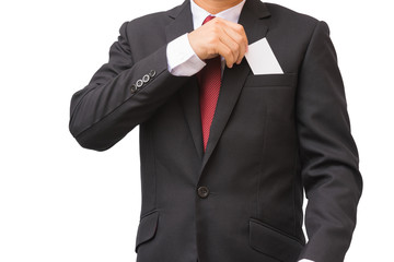 Businessman show the card, isolated on white background