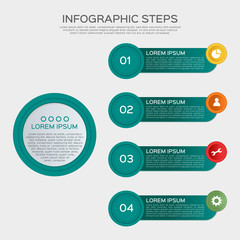Circle chart infographic template with 4 options for presentations, advertising, layouts, reports. Flat Vector illustration.