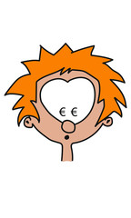 comic character with orange hair and Euro sign in the eyes