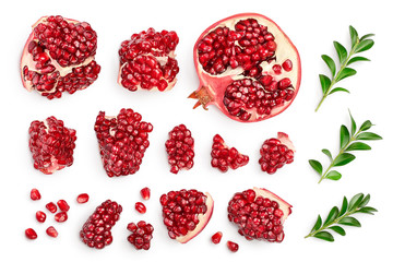 Pomegranate isolated on white background with clipping path and full depth of field. Top view. Flat...