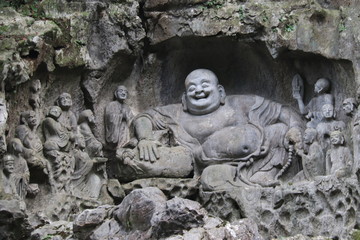 Fototapeta na wymiar Bouddha rieur du temple de Lingyin à Hangzhou, Chine