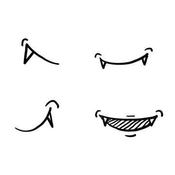 hand drawn vampire mouth fang smile set isolated on white background doodle