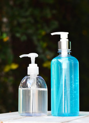 Alcohol sanitizer hand gel for cleaning hygiene protection corona virus or antibacterial.
