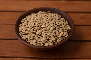 Pile of raw lentil in a bowl