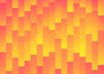 A coral, orange and yellow geometric graphic illustration of rectangular columns with dust and scratches texture