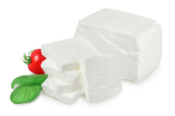 Feta cheese isolated on white background. With clipping path and full depth of field
