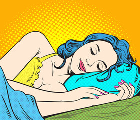The woman is sleeping.Pop art retro illustration comic style vector.