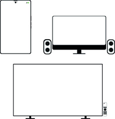 electronic devices vector set. smartphone, tv, monitor, remote control, speaker illustration