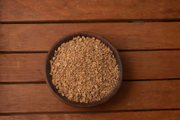 Raw Soya Mince. Textured Soy. Meat Substitute in a bowl