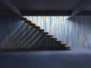 3d rendering image of stair with shadow on the wall