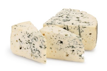 Blue cheese isolated on white background with clipping path and full depth of field.