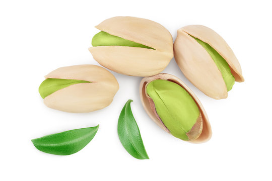 pistachio isolated on white background with clipping path and full depth of field. Top view. Flat lay
