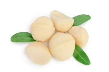 macadamia nuts isolated on white background with clipping path and full depth of field. Top view....