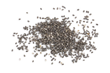 Chia seeds isolated on white background . Top view. Flat lay.
