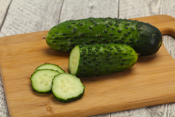 Ripe fresh green two cucumbers