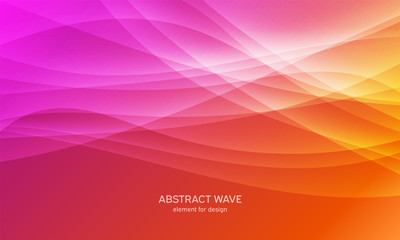 Abstract wave element for design. Pink. Digital frequency track equalizer. Stylized line art background. Colorful shiny wave with lines created using blend tool. Curved wavy line, smooth stripe Vector